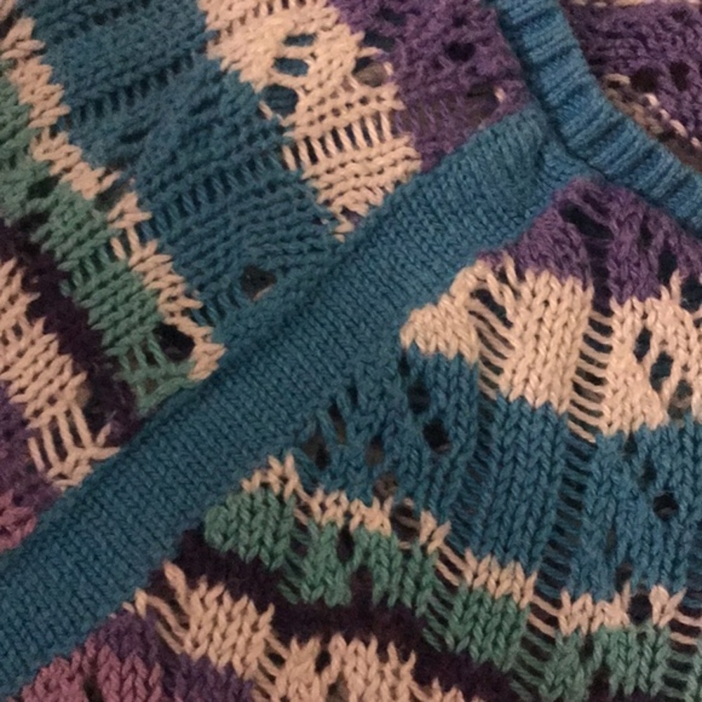 Justice StripedLong Sleeve Chunky Blue and Purple Knitted Sweater Top - Picture 5 of 5